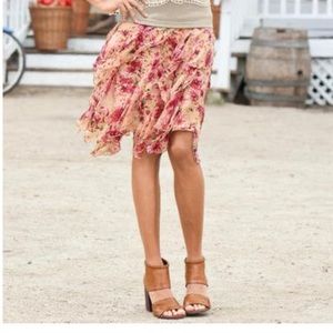 SUNDANCE: Silk Ruffle Floral Skirt